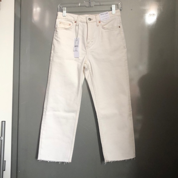 petite white straight leg jeans